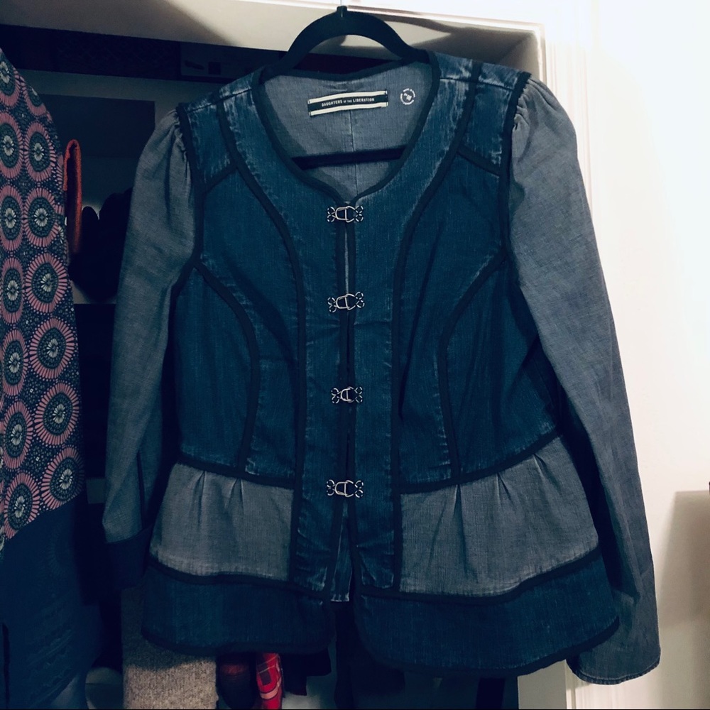 Anthro Peplum Corseted Jean Jacket